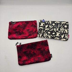 Ipsy Makeup Bag Lot 3 Spooky Red Bat Lace Black Celestial Mystical Pouch Set